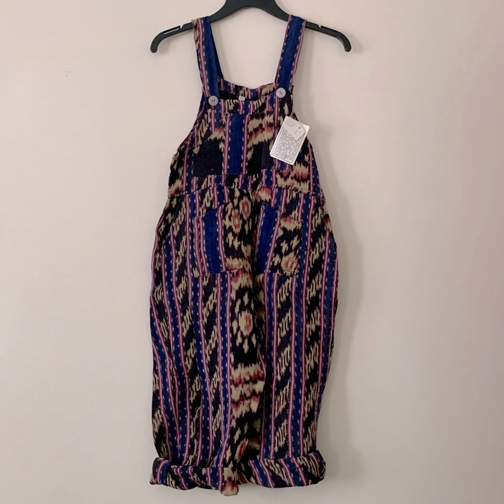 Kids Boho Overalls One Size Multi Color 100%Cotton NWT Super Cute Roll Up Leg